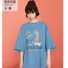 乐町动物印花T恤女2019春季新款女装半袖打底衫宽松薄款内搭